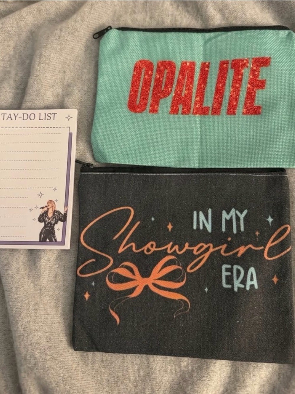 Taylor Swift Teal and Black 'OPALITE' & 'Showgirl Era' Cosmetic Pouch Set